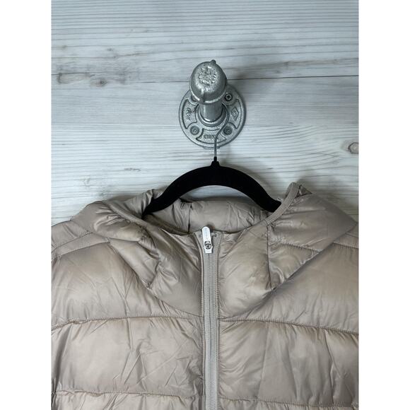 Athleta Aire Puffer Parka Coat Womens XL Tall Beige Hooded Water Repellent - Picture 2 of 11